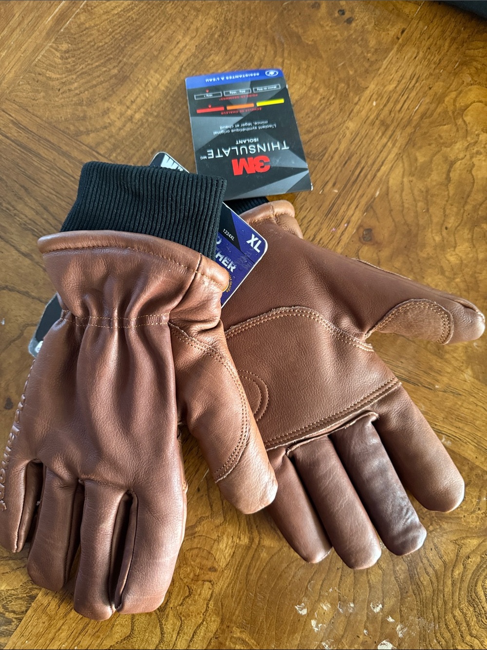 3M Thinsulate Brown Leather Work Gloves with Black Knit Cuff - XL